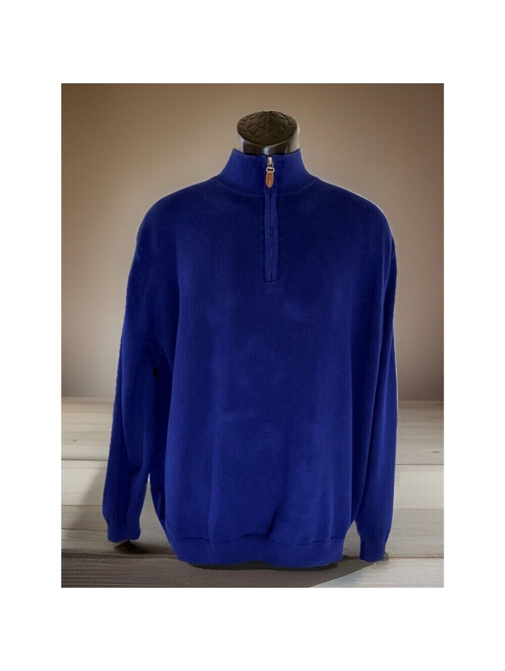 Roundtree & Yorke Sweater Men’s Royal Blue 1/4 Zip Mock Neck Cotton Blend, XL